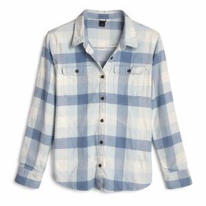 Patagonia Flannel Shirt Blue Plaid Organic Cotton Coastal Casual Women L